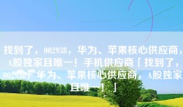 找到了，002938，华为、苹果核心供应商，A股独家且唯一！手机供应商「找到了，002938，华为、苹果核心供应商，A股独家且唯一！」